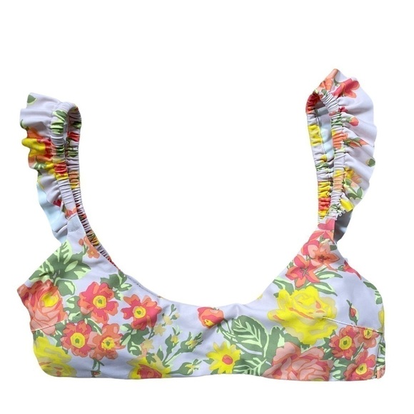 AERIE Scoop Neck Floral Ruffle Shoulder Bikini Top New With Tags - Picture 5 of 9